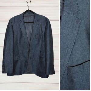 BOSS Linen Cotton Lightweight Blazer Summer Sport Coat Charcoal Striped size 42R
